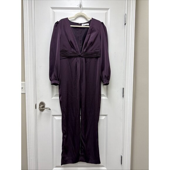 MAC DUGGAL Size 14 Plum 2647 Front Twist V-Neck Long Puff Sleeve Jumpsuit New - Picture 4 of 10